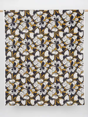 Large Illustrated Floral Print Cotton Poplin - Bronze   Black   Cream - Swatch