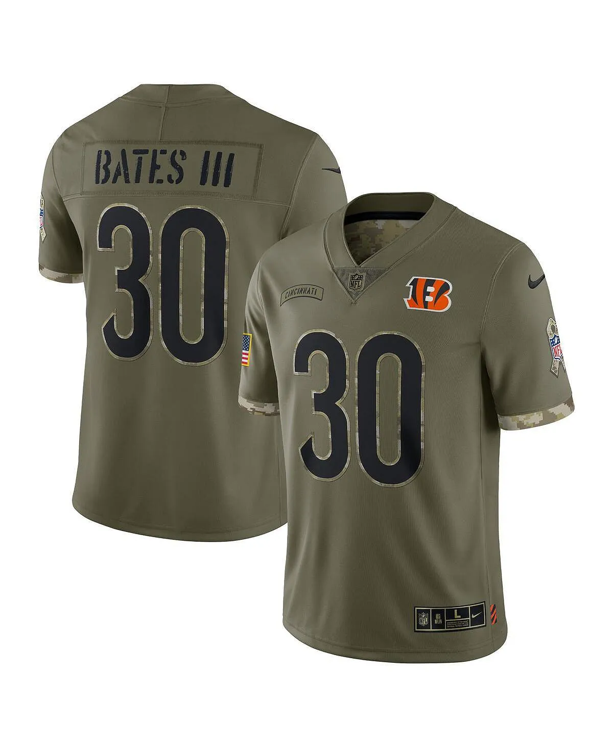 Men's t-shirt jessie bates iii olive cincinnati bengals 2022 salute to service limited jersey Nike