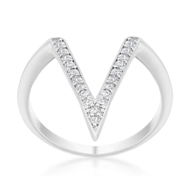 Michelle 0.2ct CZ Rhodium Delicate V-Shape Ring