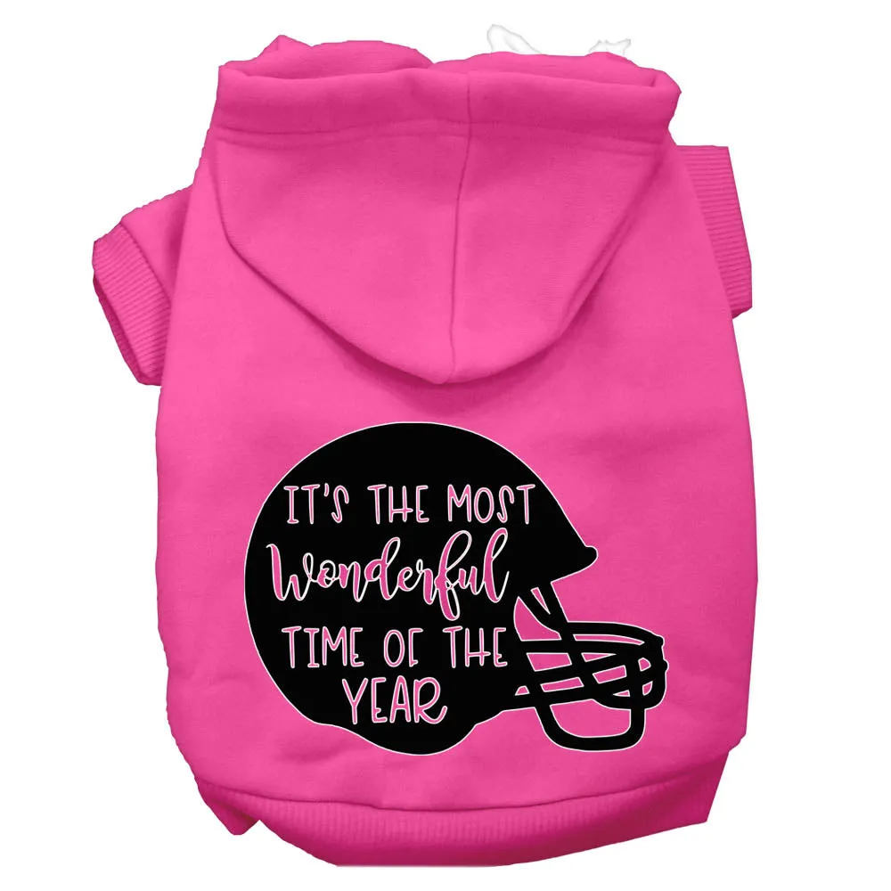 Most Wonderful Time Of The Year (football) Screen Print Dog Hoodie Bright Pink Xs