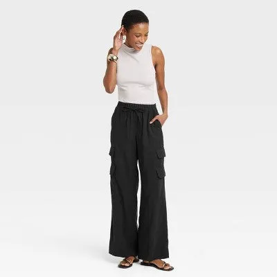 New - A New Day Women's High Rise Wide Leg Classic Fit Full Cargo Pants Midweight