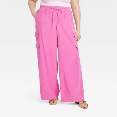 New - A New Day Women's High Rise Wide Leg Classic Fit Full Cargo Pants Midweight