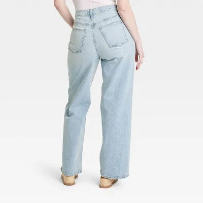 New - Universal Thread Women's High Waisted Wide Leg Cropped High-Rise Jeans, Light Wash