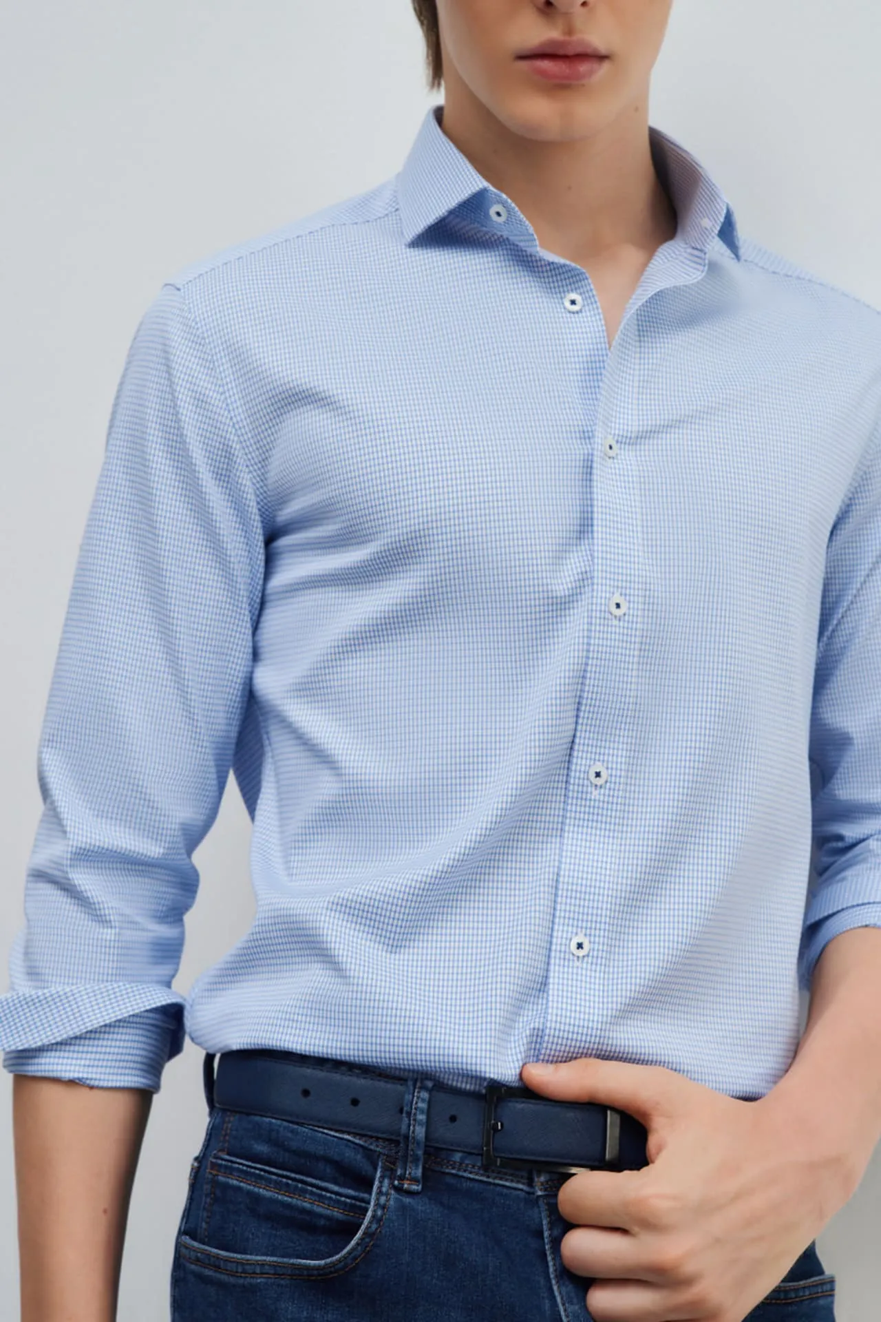 Non-Iron Cotton Stretch Smart Fit Check Shirt