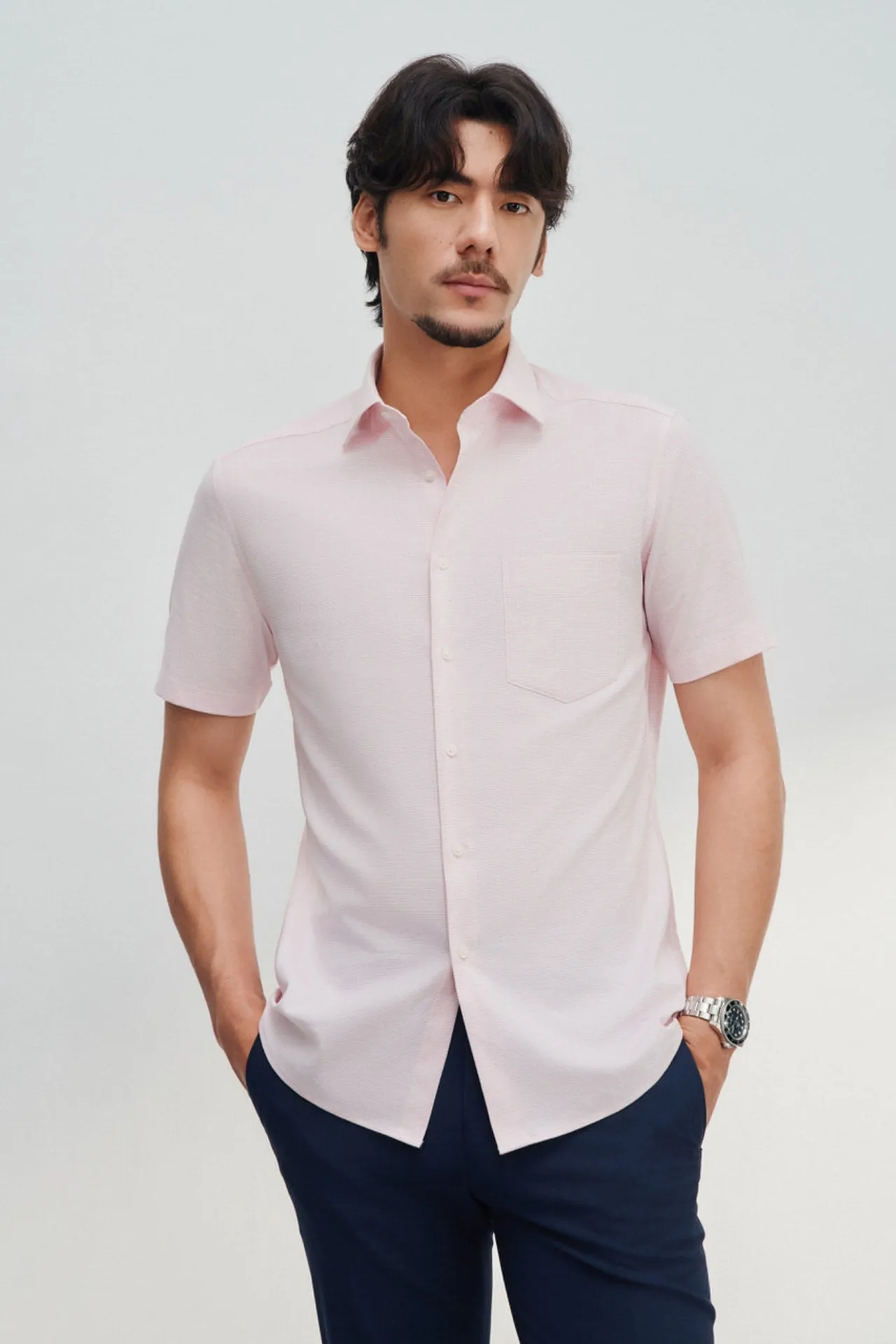 Non-Iron Easy Care Smart Fit  2-Tone Short Sleeve Shirt with Pocket