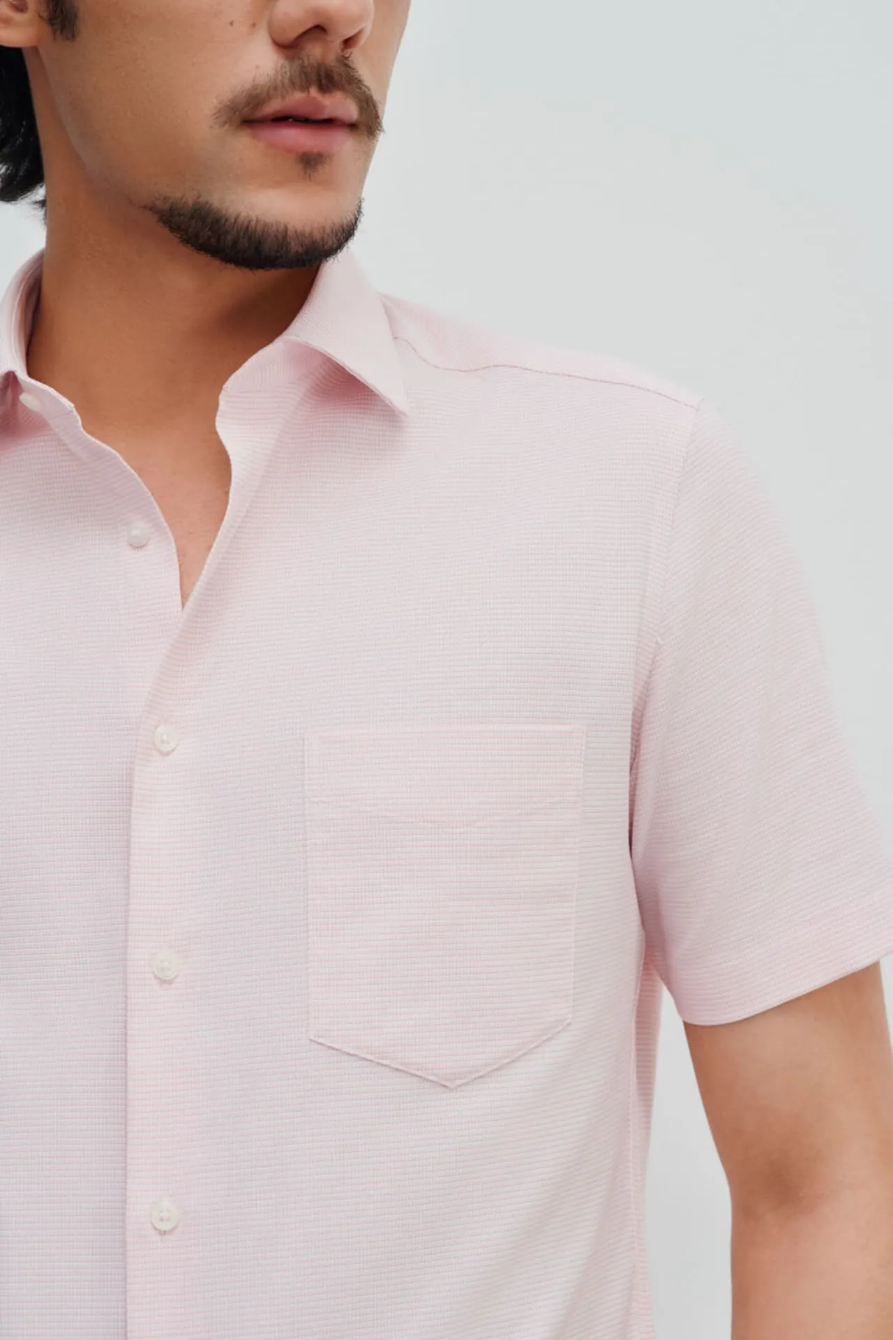 Non-Iron Easy Care Smart Fit  2-Tone Short Sleeve Shirt with Pocket