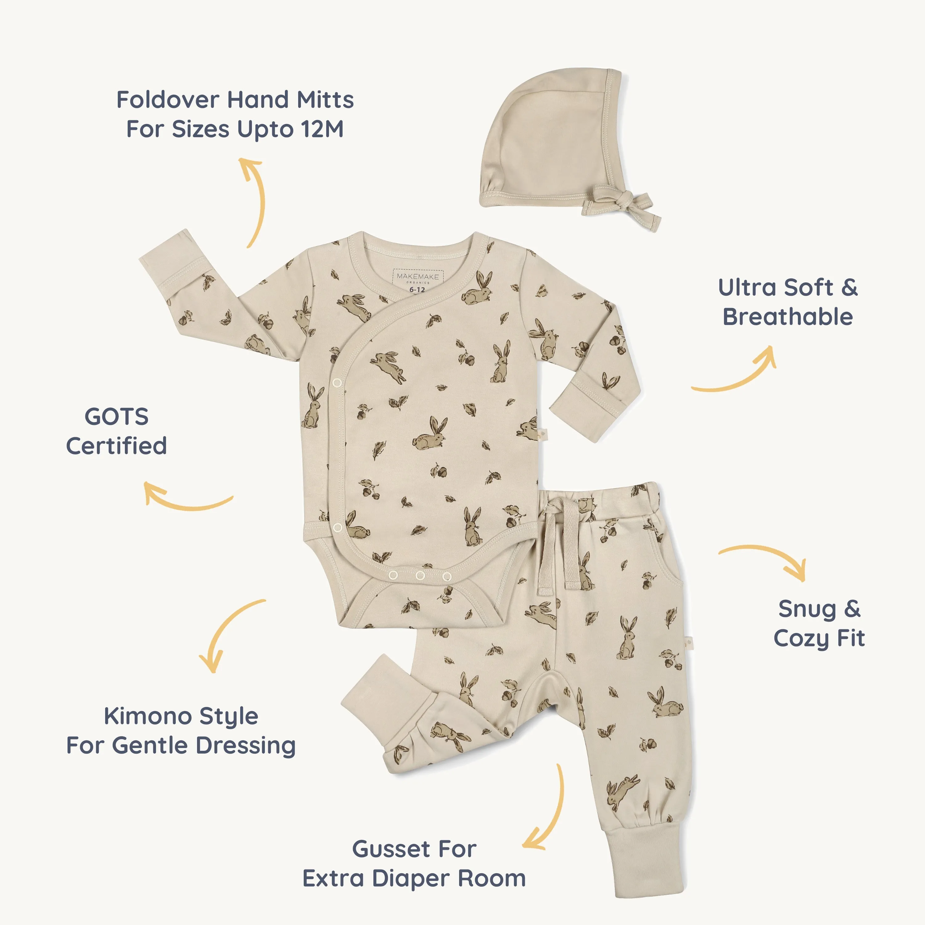 Organic Kimono Onesie & Pants Set - Bunny Hop