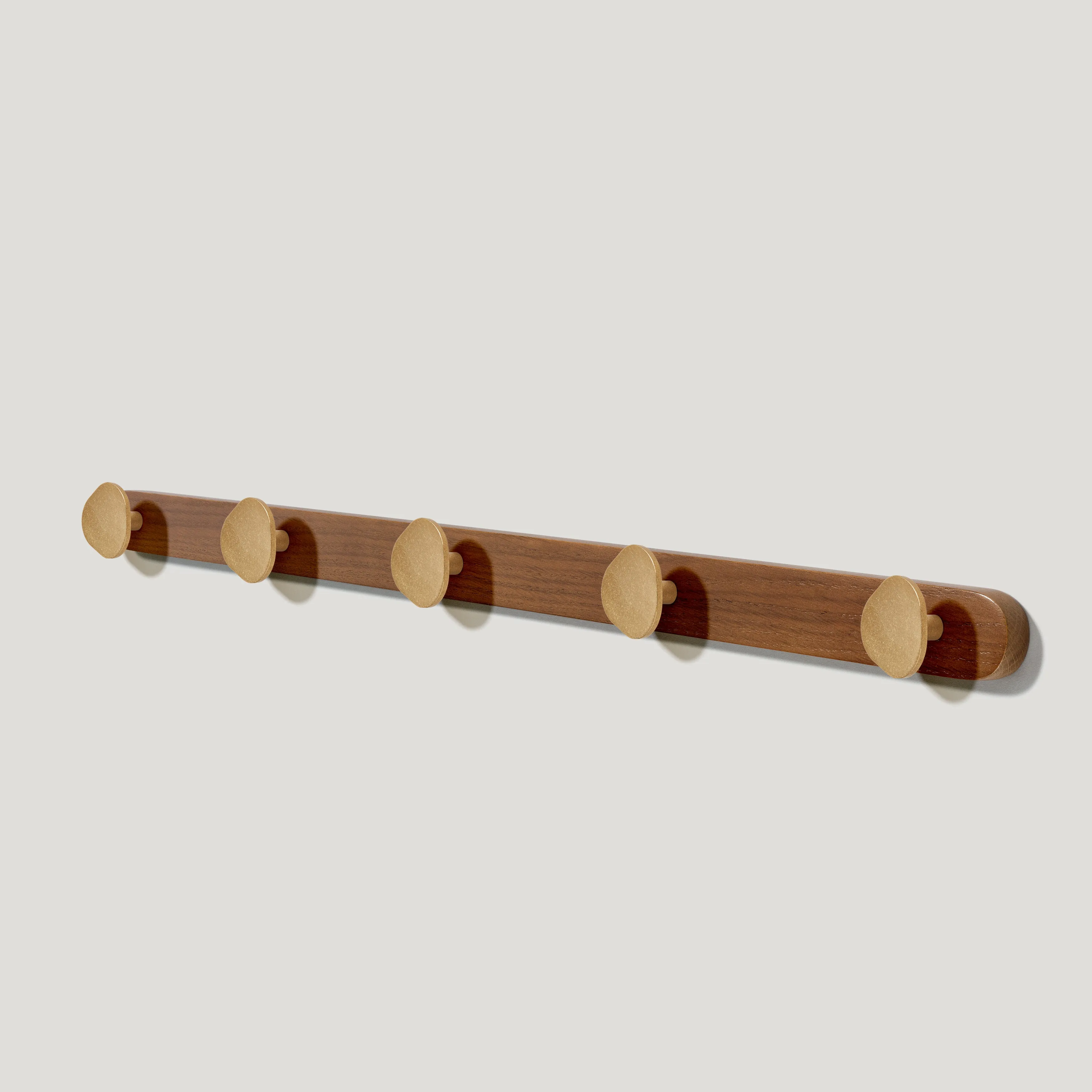 PEBBLE Wooden Wall Mounted Coat Rack - Dark Oak / Aged Brass