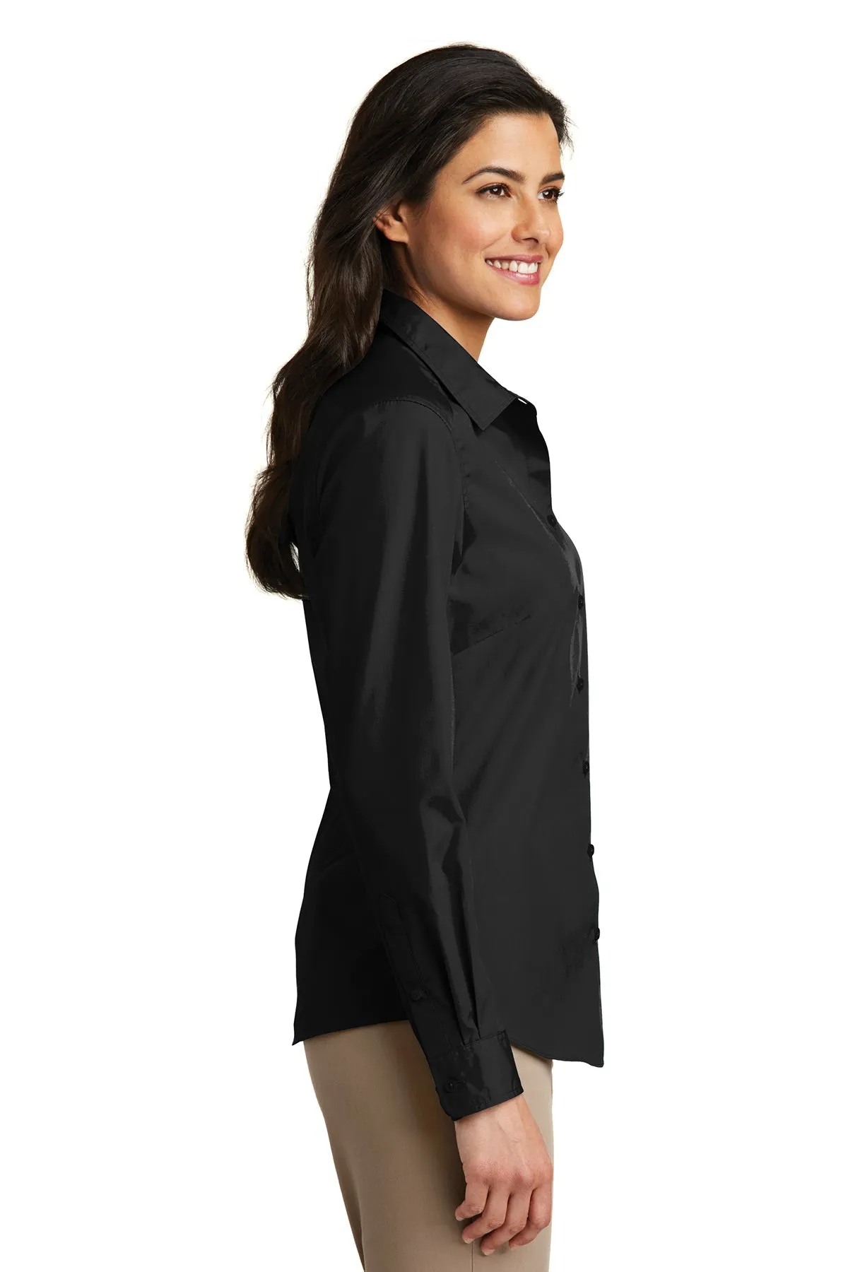 Port Authority Ladies Carefree Poplin Customized Shirts, Deep Black