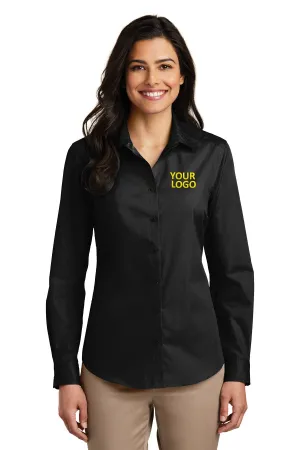 Port Authority Ladies Carefree Poplin Customized Shirts, Deep Black