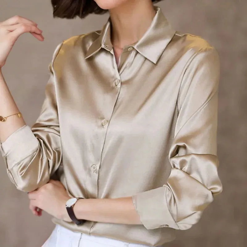 Professional Button Front Soft Satin Shirts