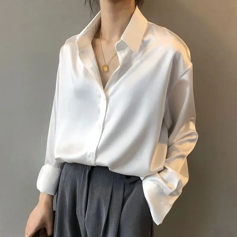 Professional Button Front Soft Satin Shirts