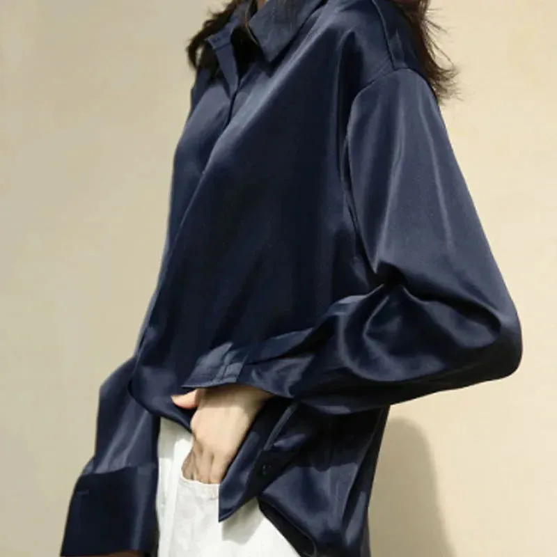 Professional Button Front Soft Satin Shirts