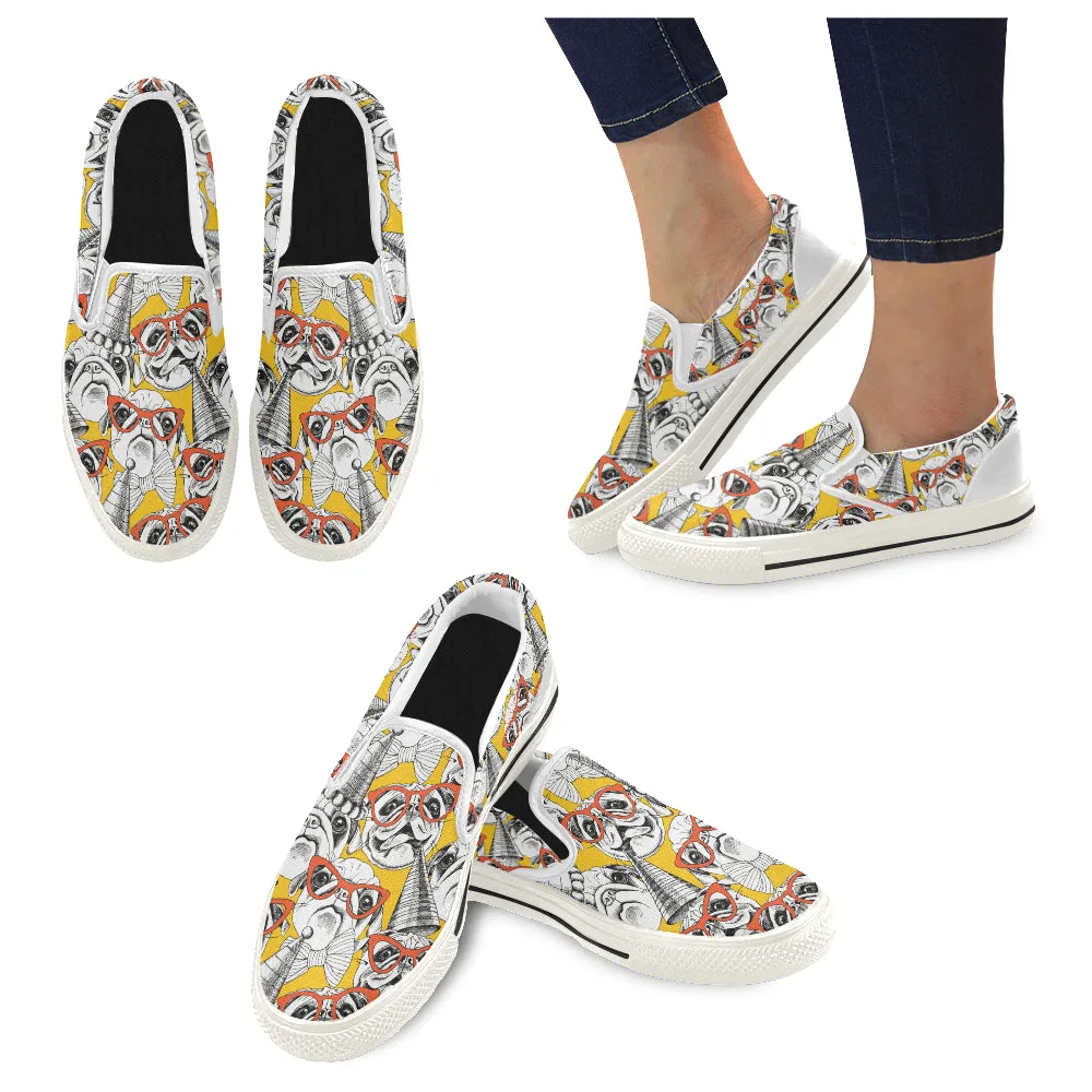 Pug Glasses Party Women's Slip-on Canvas Shoes