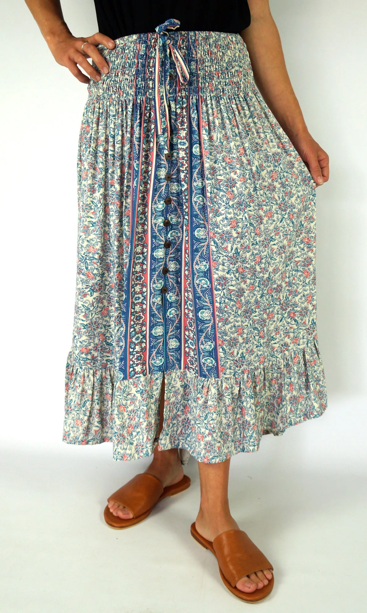 Rayon Skirt Tangelo Madras, More Colours