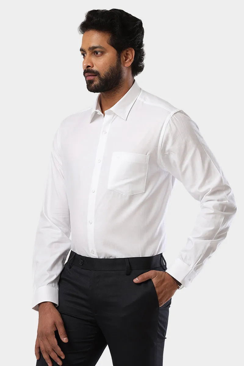 Royalty - 100% Cotton Dobby Formal White Shirt For Men | Uathayam