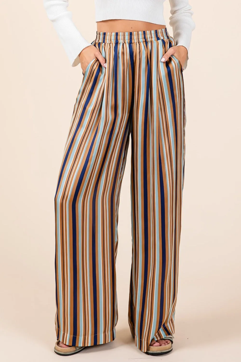 Satin Elastic Waist Wide Leg Resort Pants