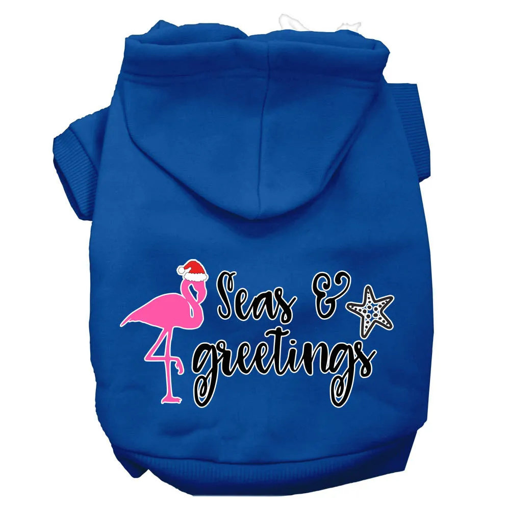 Seas And Greetings Screen Print Dog Hoodie Blue L