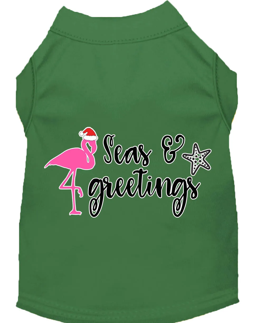 Seas And Greetings Screen Print Dog Shirt Green Sm