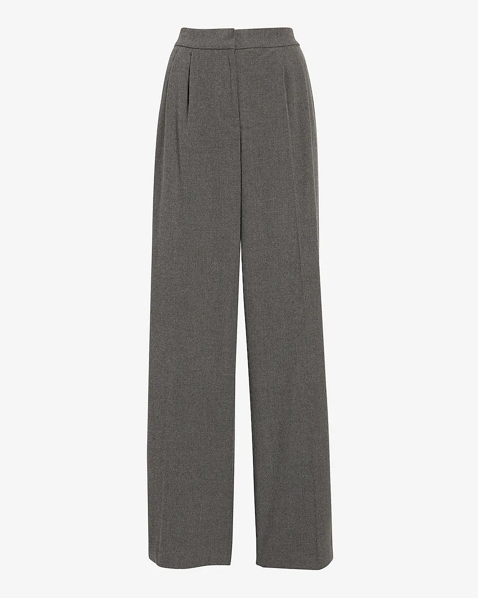 Super High Waisted Double Pleated Wide Leg Pant in Heather Gray