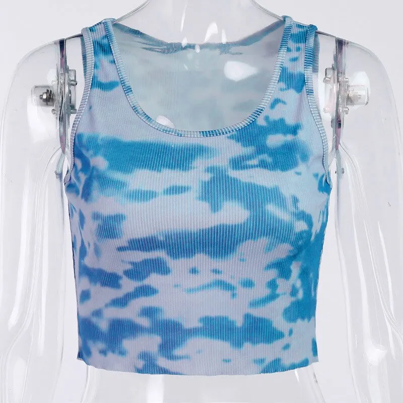 Tie Dye Casual Workout Clothing Sleeveless Skinny Bralette Crop Top