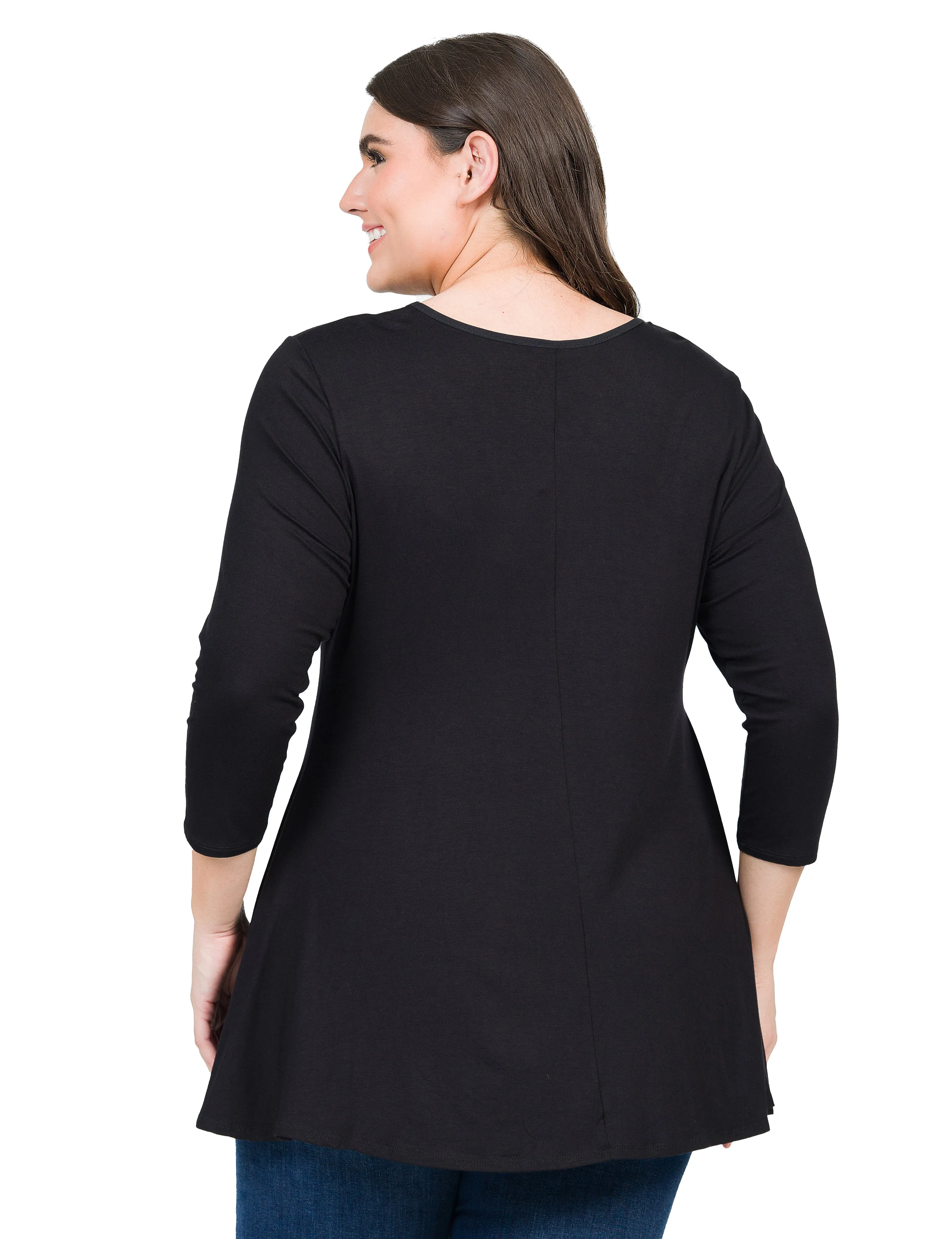 V-Neck Plus Size Three Quarter Sleeve Tunic Top For Women