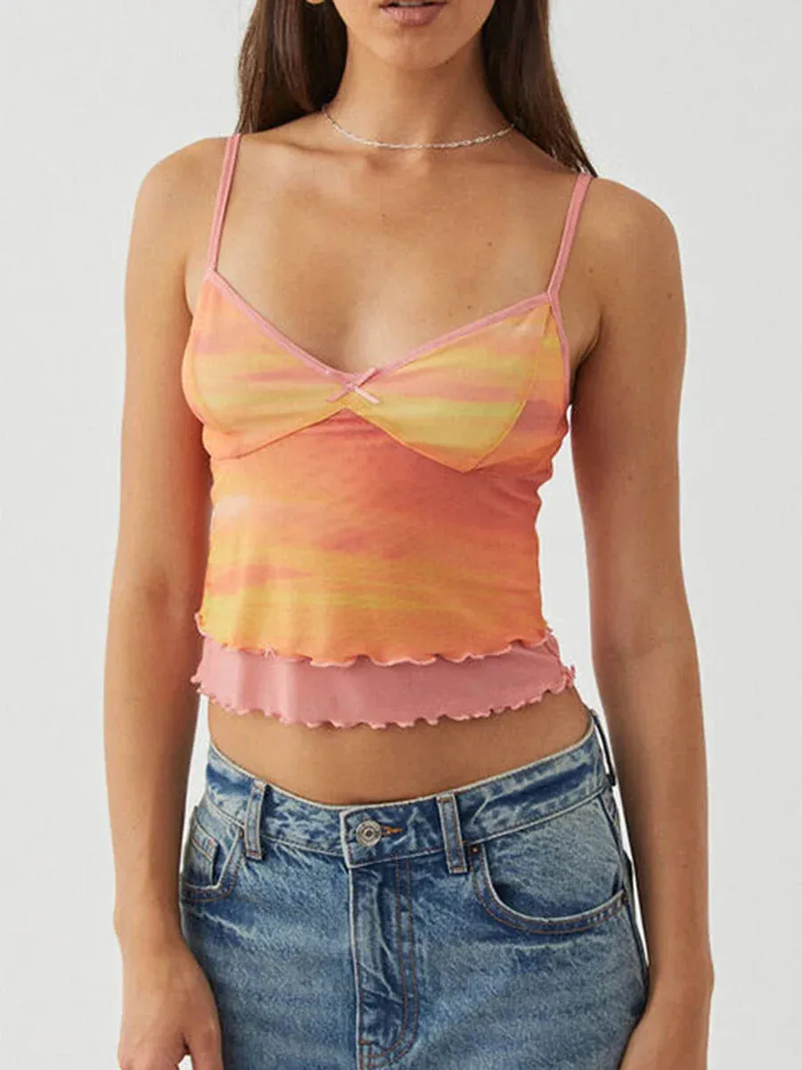 V-neck Slim Fit Summer Party Club Camisole Crop Printed Top