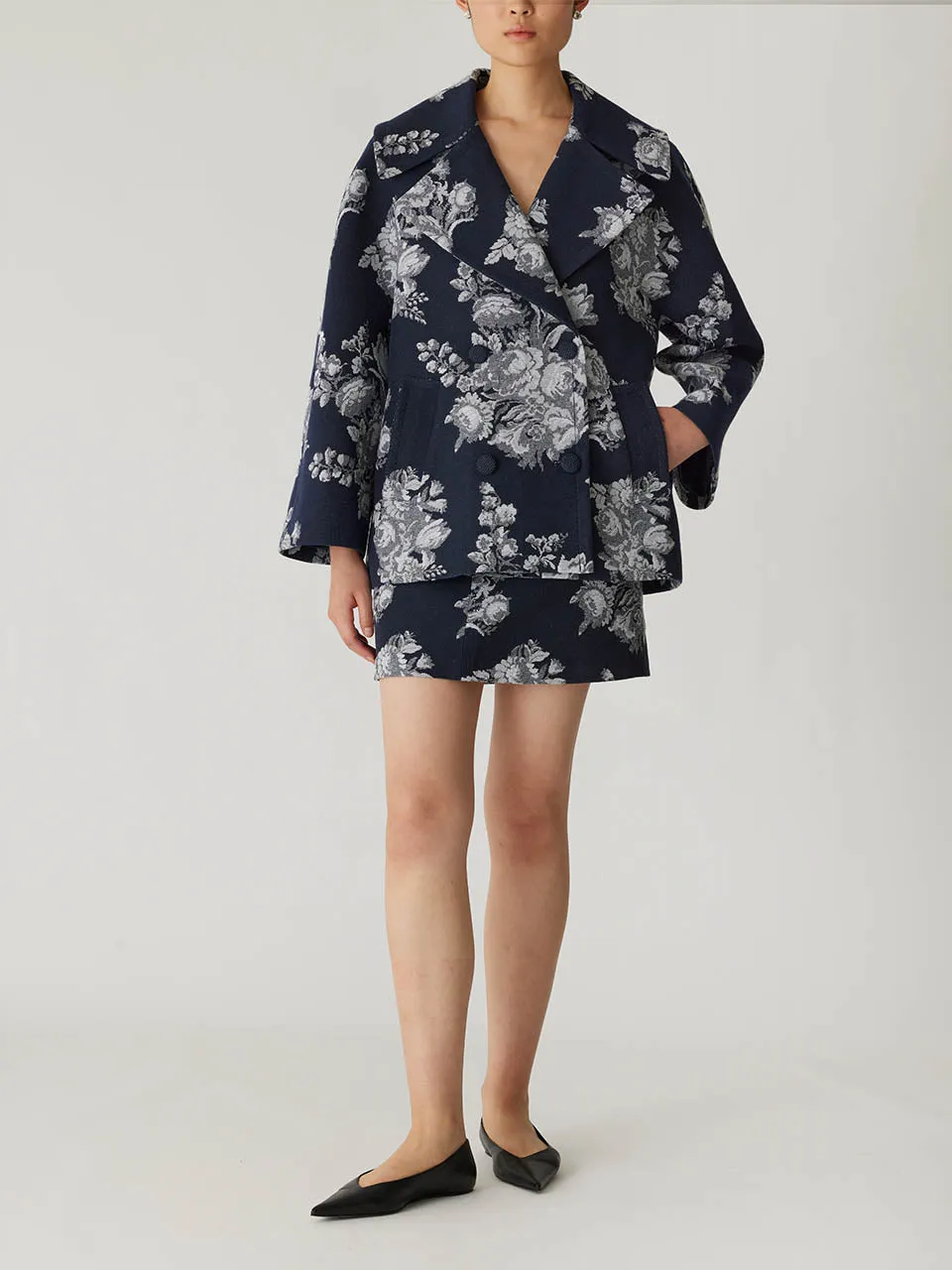 Venice Toile Jacquard Oversized Peacoat