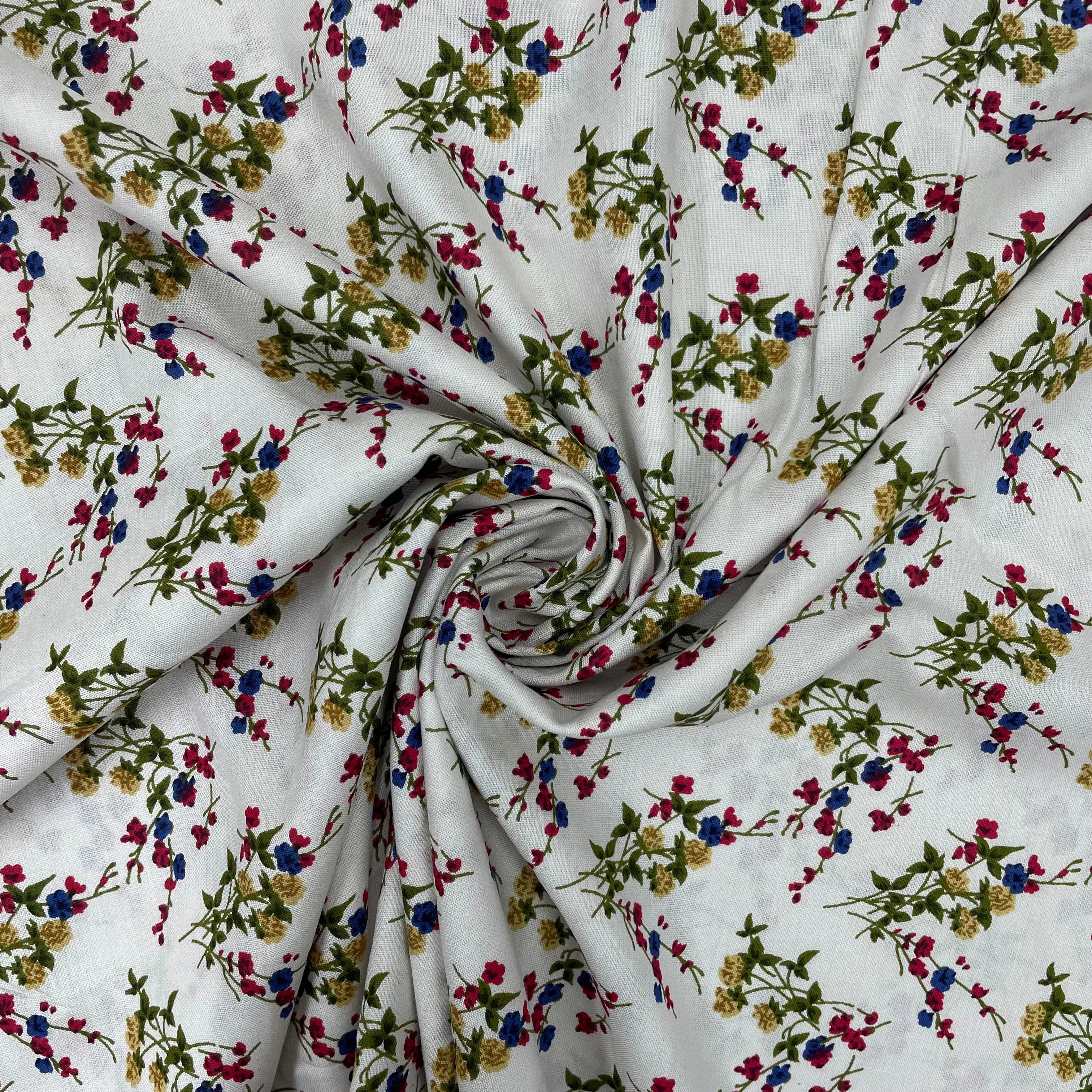 White With Yellow Floral Print Rayon Fabric